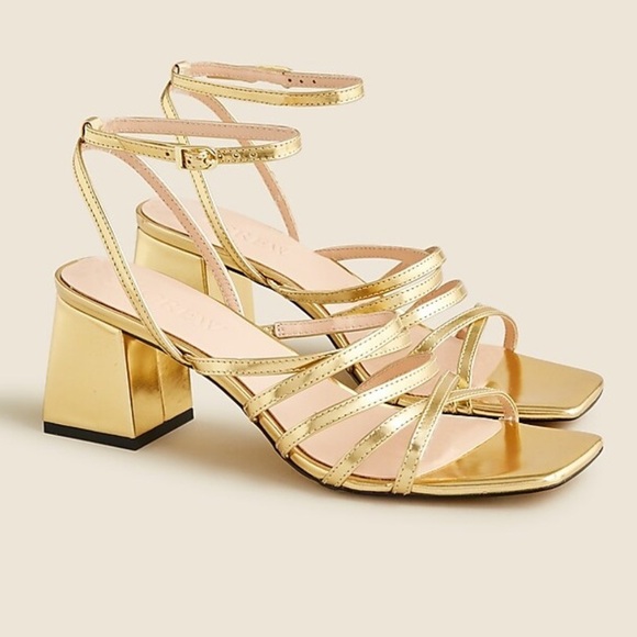 J Crew Layne strappy sandal block heel in gold metallic leather CA048 NEW NO BOX - Picture 2 of 10
